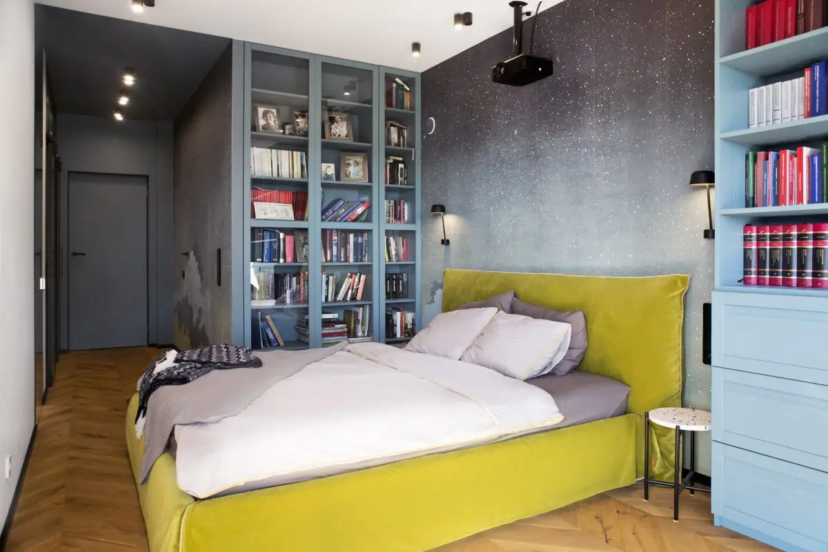 Tapeta od Wall &amp; Deco w sypialni | proj. Ewa Tarapata, zdj. Katarzyna Wrona