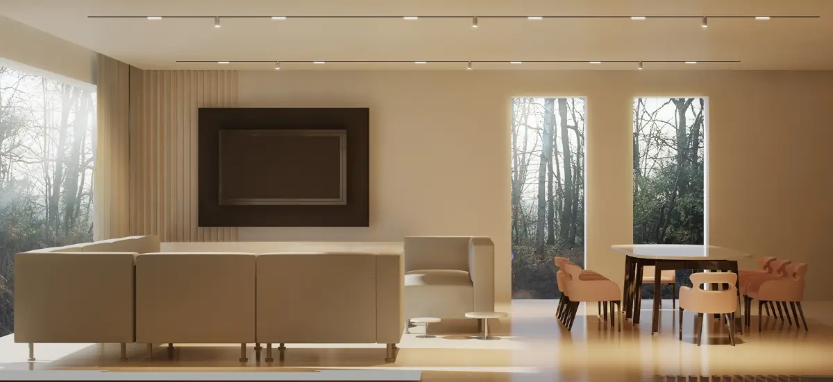 Minimalistyczna strefa dzienna z systemem magnetycznym ARCHLINES. | Projekt: Wojciech Mantur