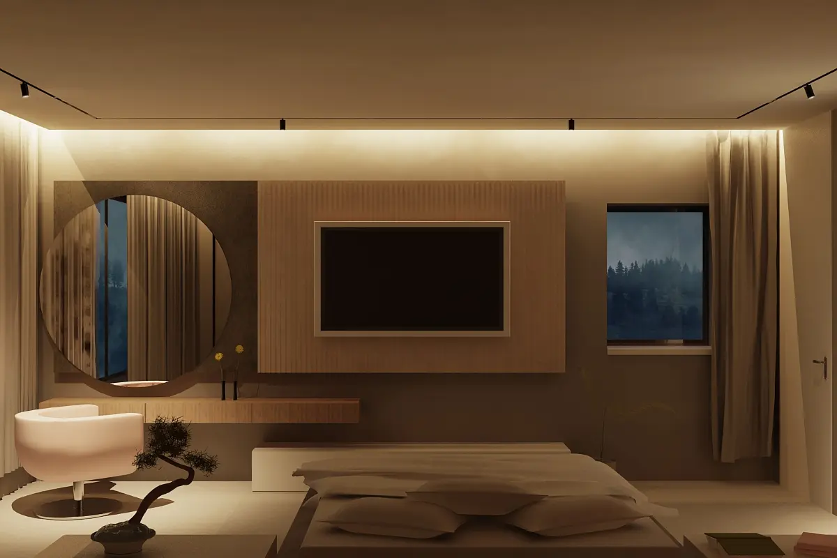 Nowoczesna sypialnia z oświetleniem ARCHLINES. | Projekt: Wojciech Mantur