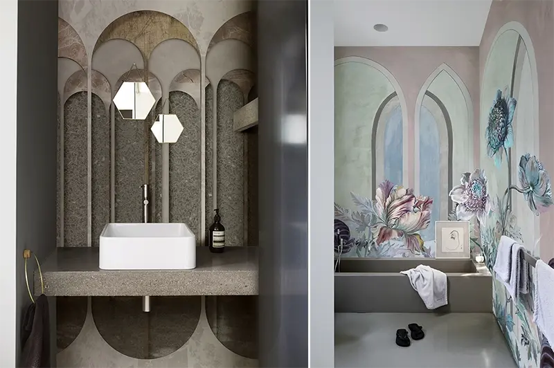 Tapety pozwalają na nietuzinkową aranżację łazienki | źródło: Wall &amp; Deco