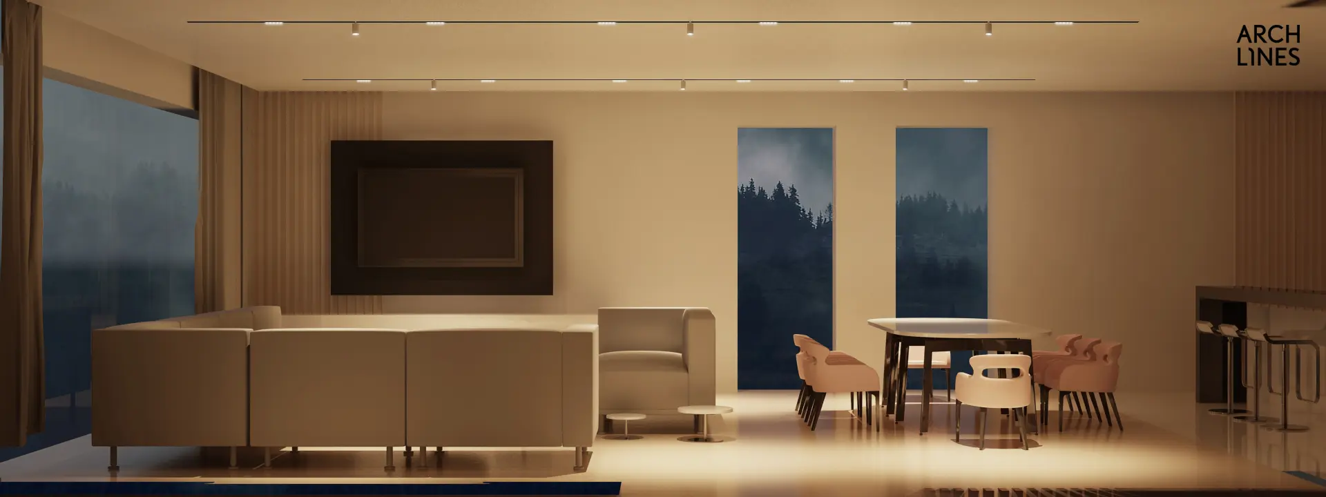 SALON nocą projekt Internity Home