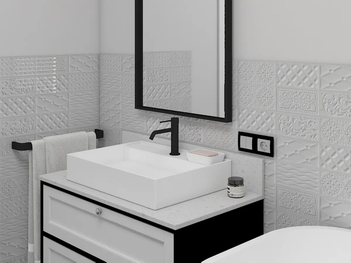 Umywalka z serii In Love i bateria Siena Black. | Projekt: Agnieszka Gajkowska AGGA