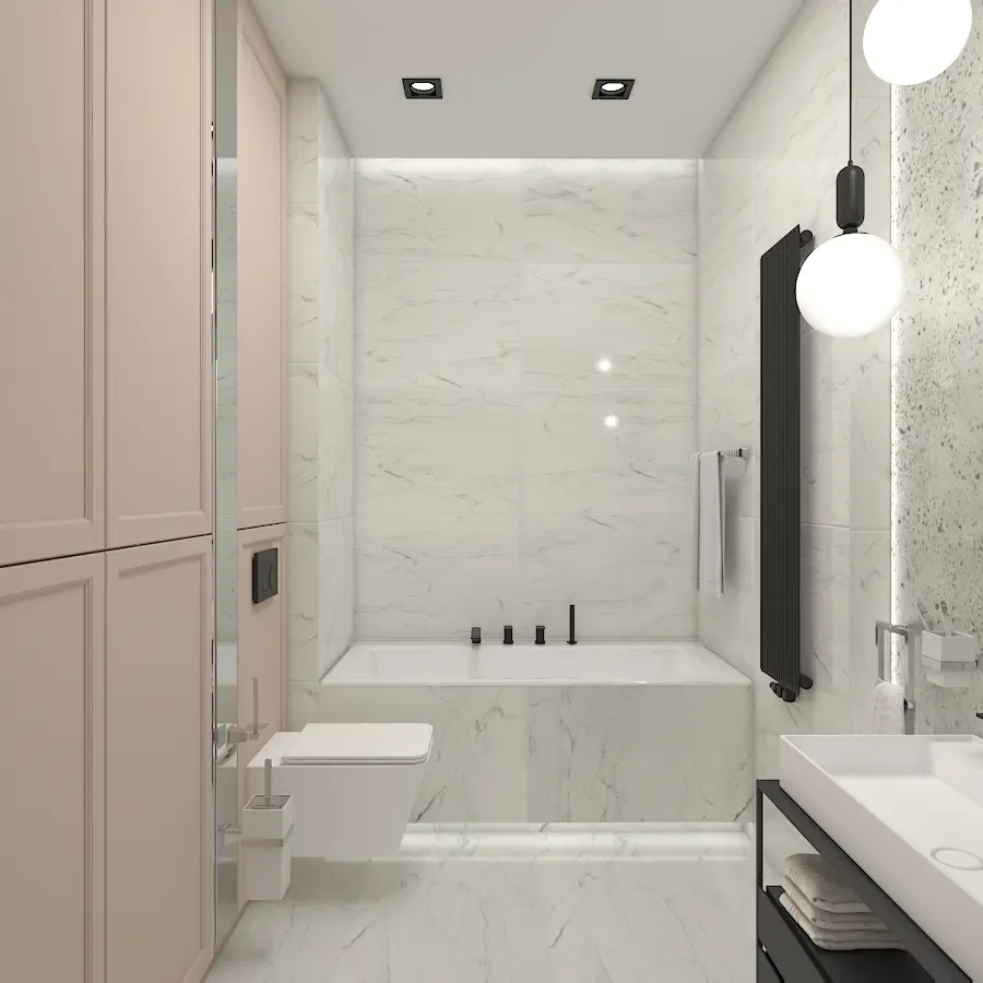 Elegancka łazienka z nutą pudrowego różu. |Projekt: Agnieszka Gajkowska AGGA