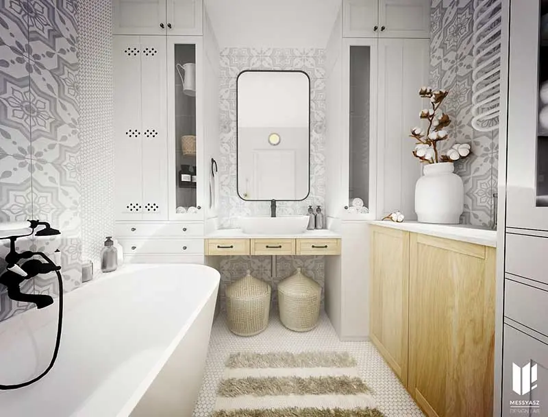 Łazienka w bloku w stylu boho z elementami industrialnymi