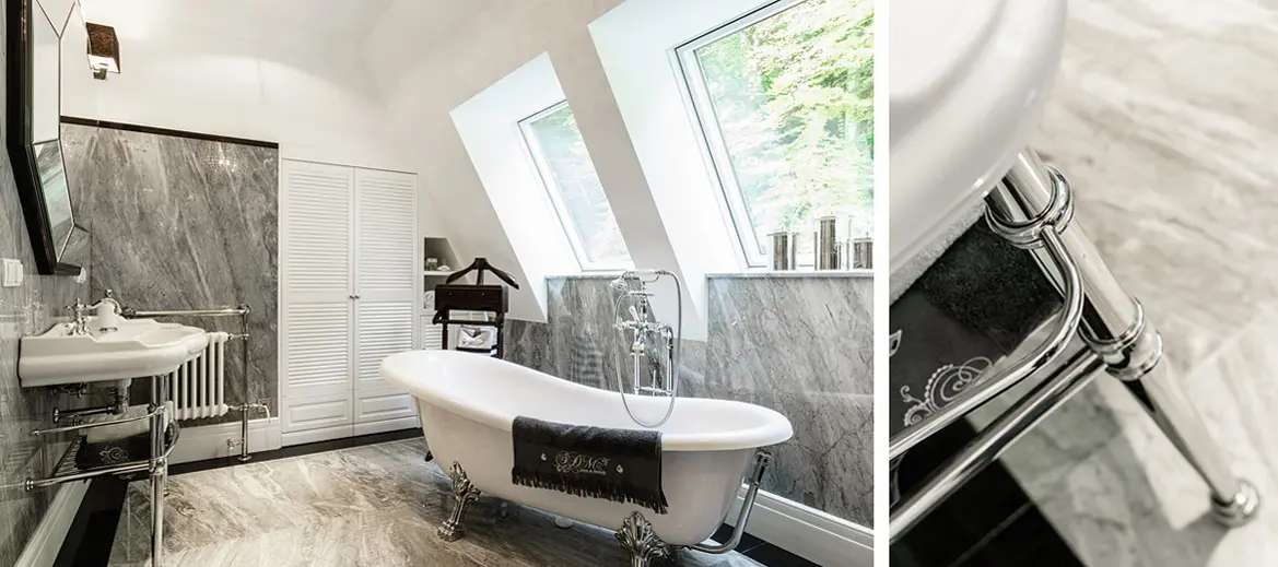 Łazienka z elementami stylu wiktoriańskiego. | Projekt: Fabryka Wnętrz