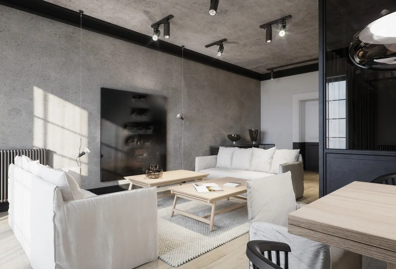 Czerń idealnie przełamuje aranżację, w której dominują delikatne beże (proj. Studio.O)