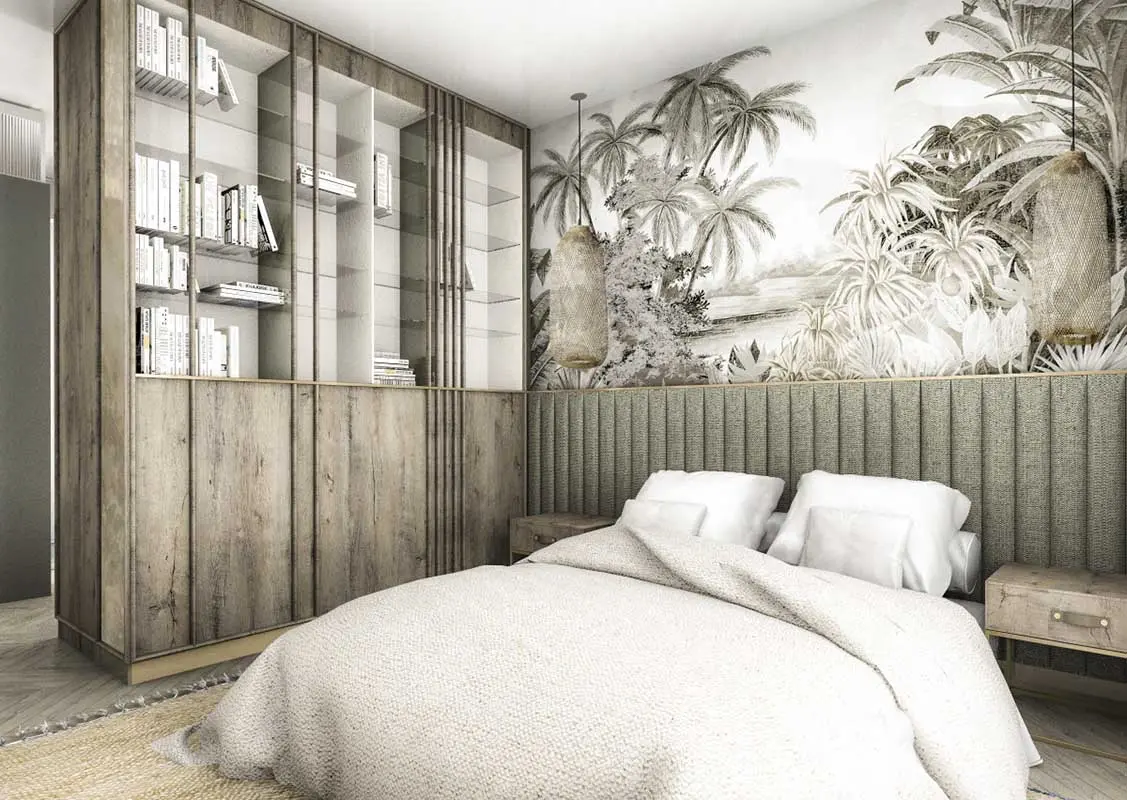 Tropikalny motyw na tapecie. | Proj.: Formea Studio