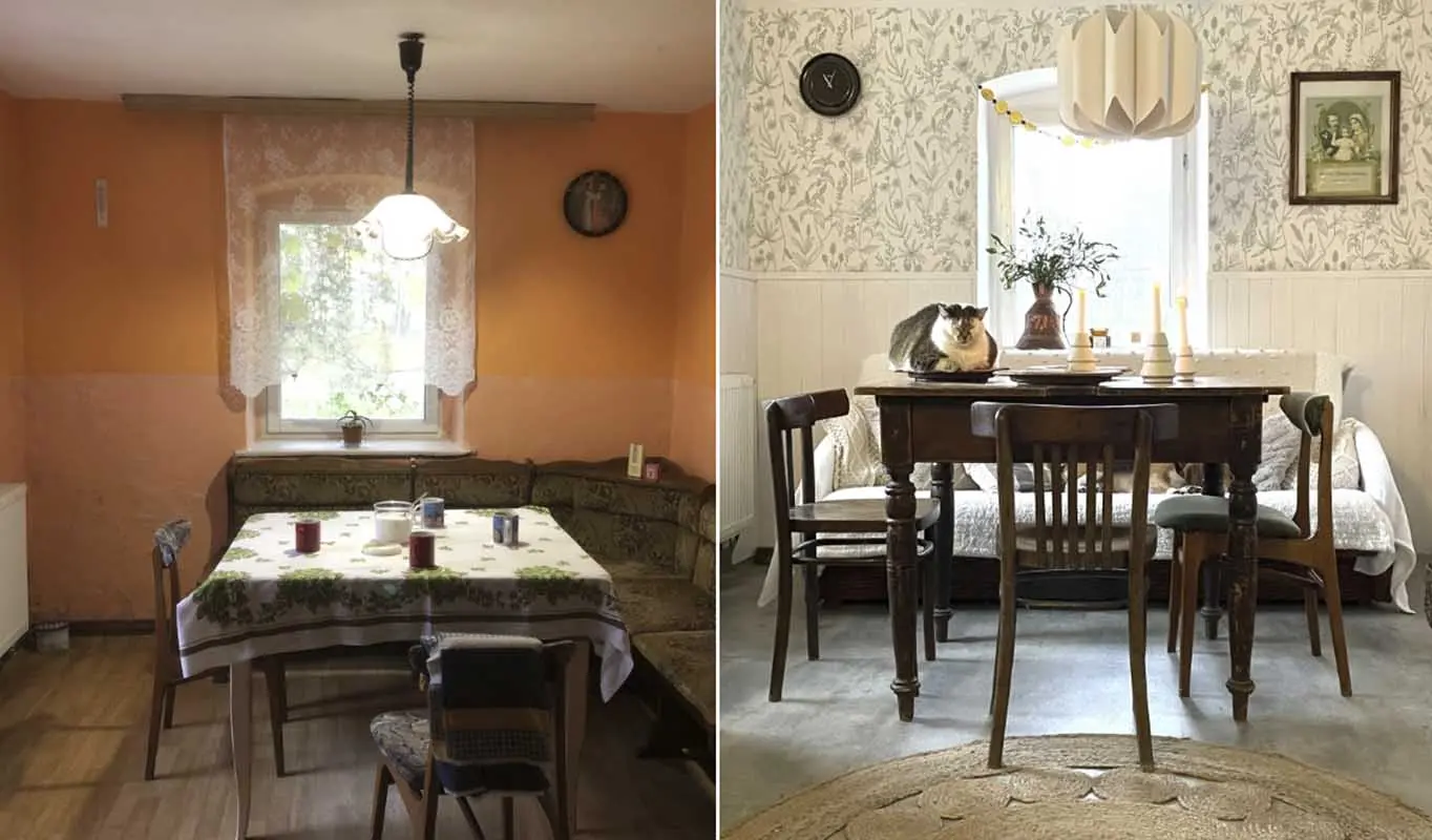 Jadalnia przed i po | Źródło: @pani_z_wilka