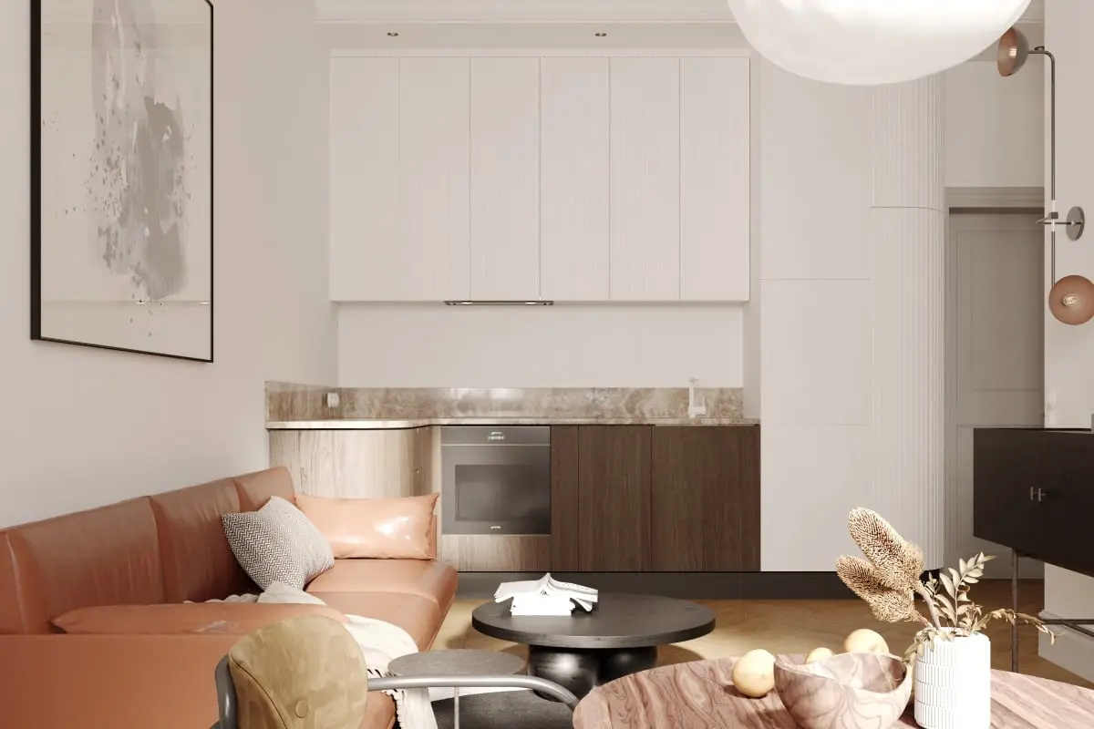 Echa Mid-century i karmelowe detale tworzą przyjemną atmosferę wnętrz. | Projekt: Dorota Terlecka, Maja Skołysz, Karolina Polińska