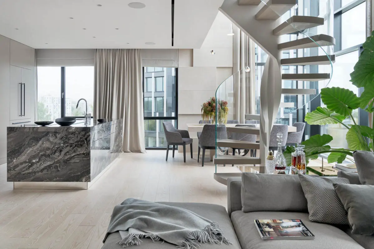 Wyspa kuchenna z teksturą granitu. | proj. Katarzyna Kraszewska, fot. Tom Kurek