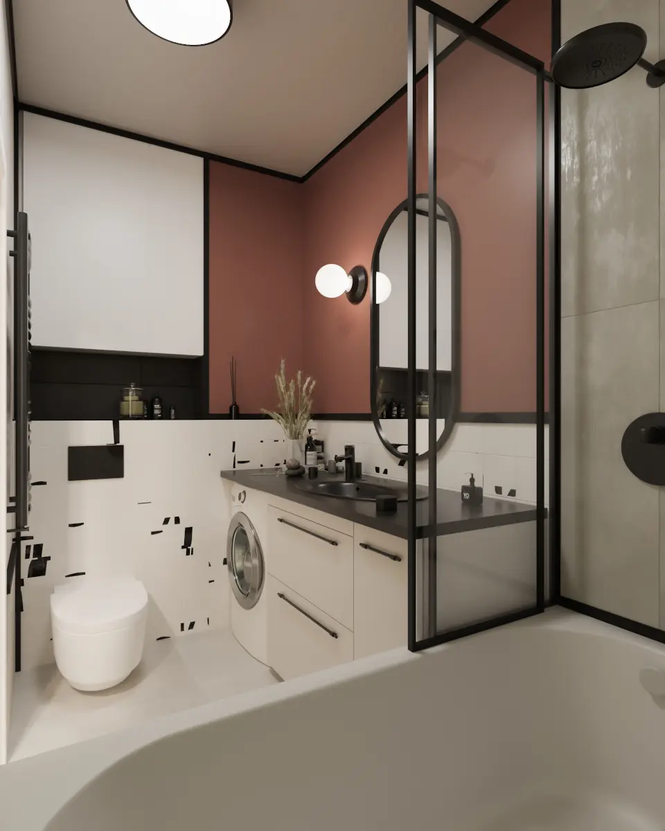 Mała łazienka z pralką | proj. Rysik Studio