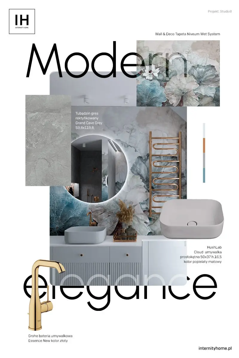 łazienka z tapetą w kwiaty