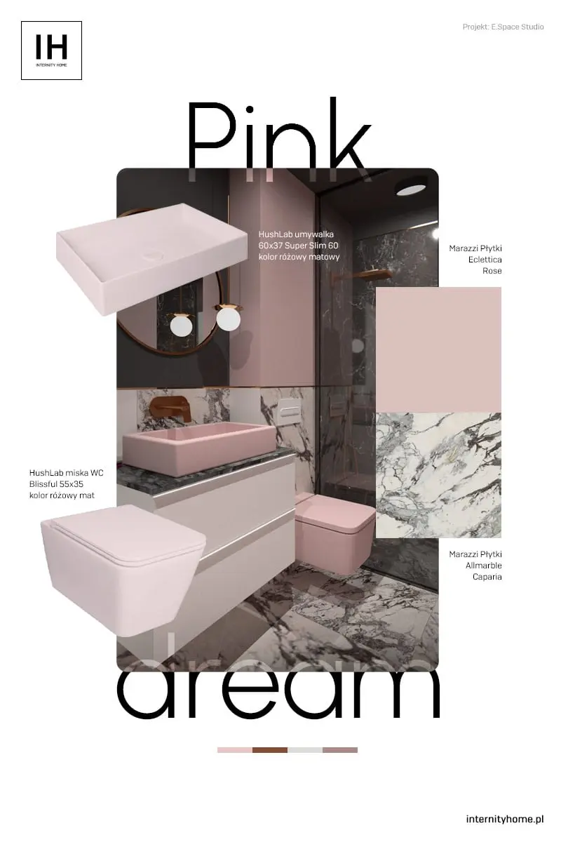 różowo antracytowa łazienka