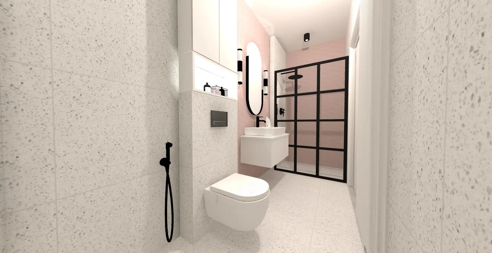 Różowo szara łazienka | Armatura i ceramika Hushlab