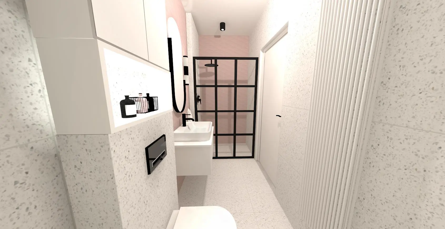 Różowo szara łazienka | Armatura i ceramika Hushlab