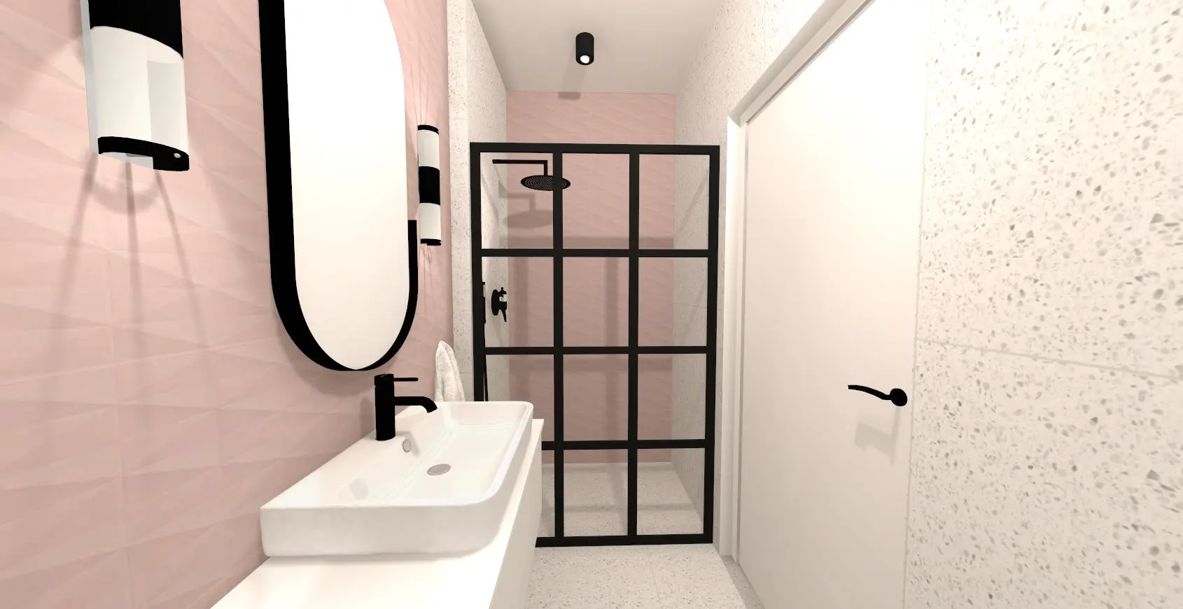Różowo szara łazienka | Armatura i ceramika Hushlab