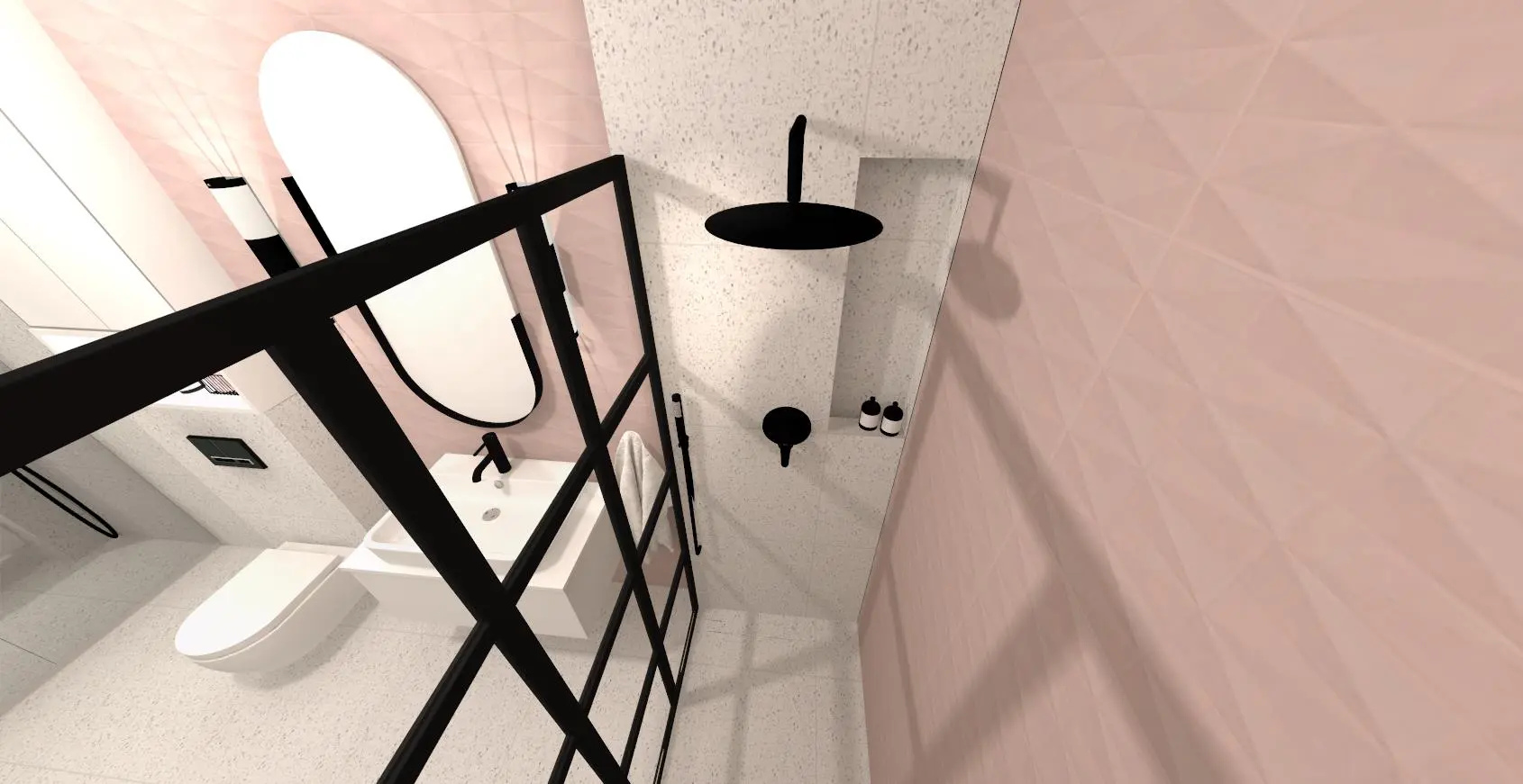 Różowo szara łazienka | Armatura i ceramika Hushlab