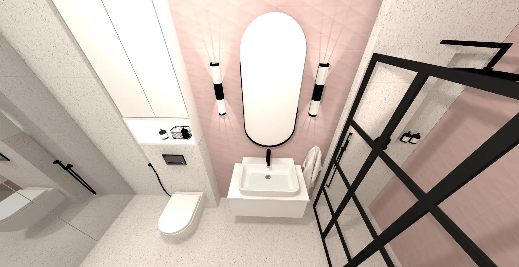 Różowo szara łazienka | Armatura i ceramika Hushlab