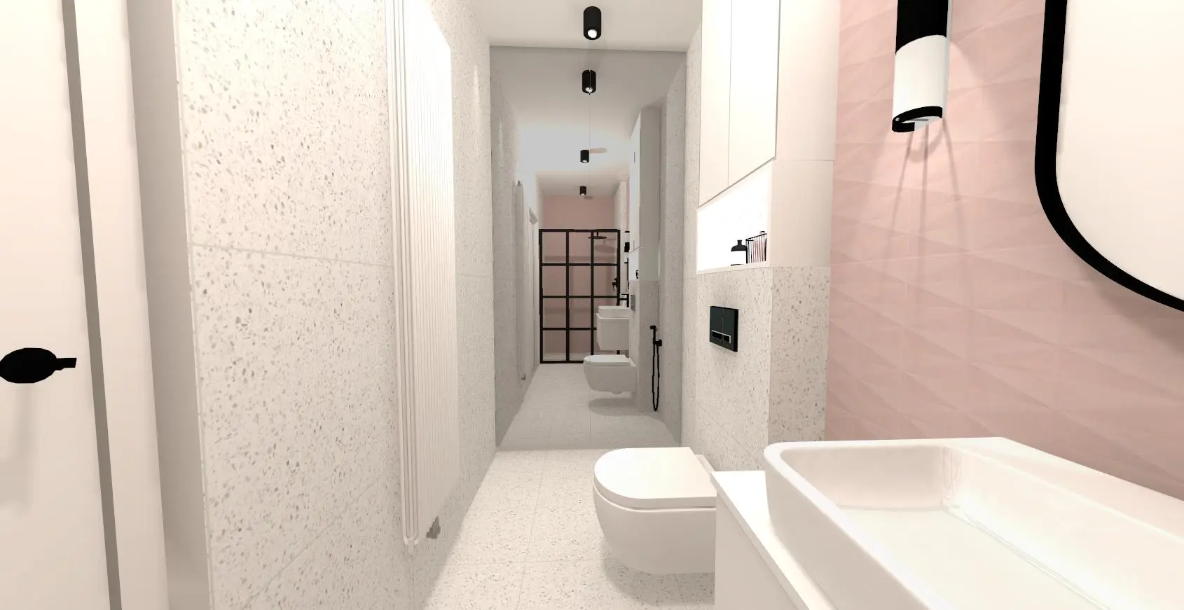 Różowo szara łazienka | Armatura i ceramika Hushlab