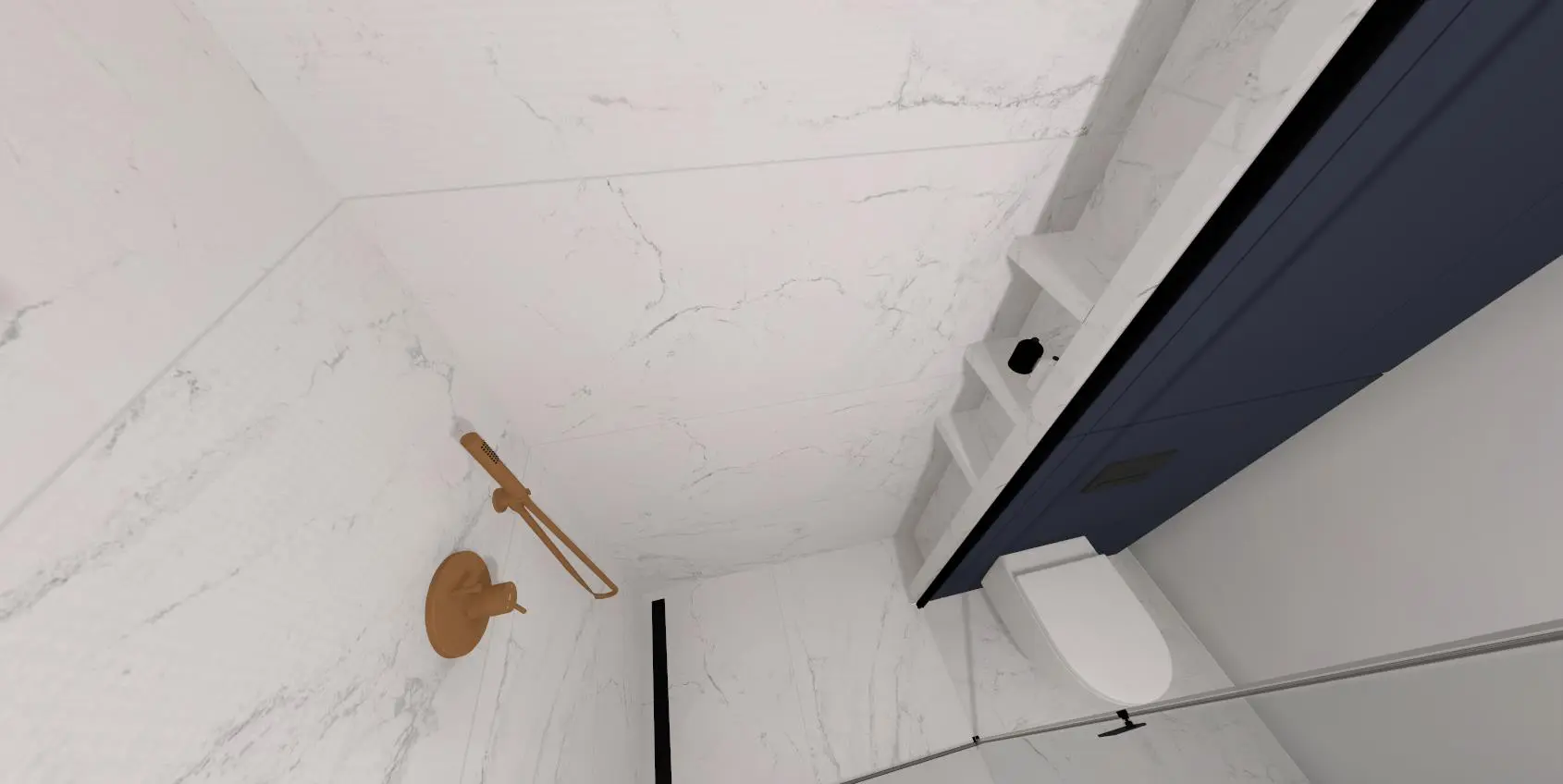 Granatowa łazienka z tapetą i wanną wolnostojącą Projekt granatowej łazienki z tapetą | Monika Pyśk