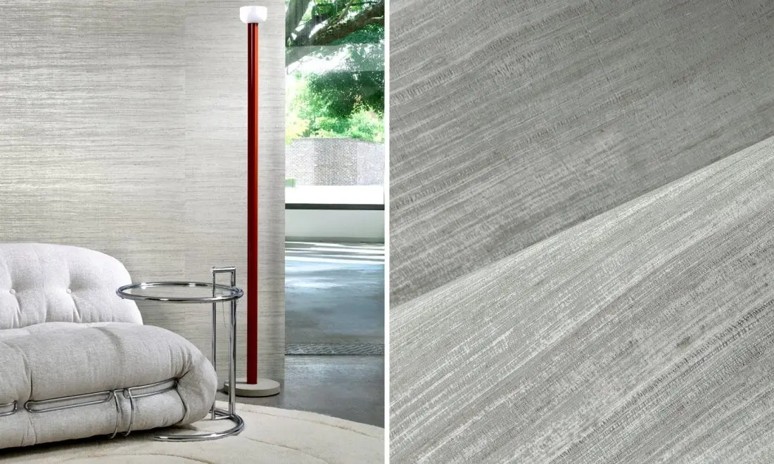 Eri zamienia każdą ścianę w wyjątkowy element aranżacji wnętrza. Zainspirowany jedwabiem o otwartym splocie i nałożony na bazę z delikatnej folii o wysokim połysku. Ciepły blask metalu szlachetnego przenika przez delikatną siateczkę tkaniny, zapewniając bardziej wyrazisty i ekskluzywny wygląd.