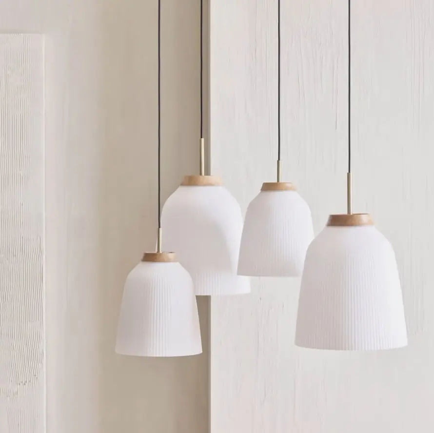 Lampa zwieszana biało-drewniana Bolia