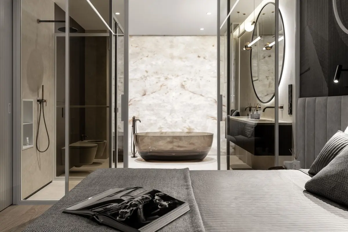 sypialnia z wanną wolnostojącą