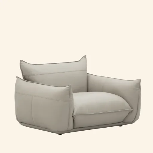 Pelle fotel wypeniony pierzem skra naturalna 124x98x74 kolor SMOKE GREY