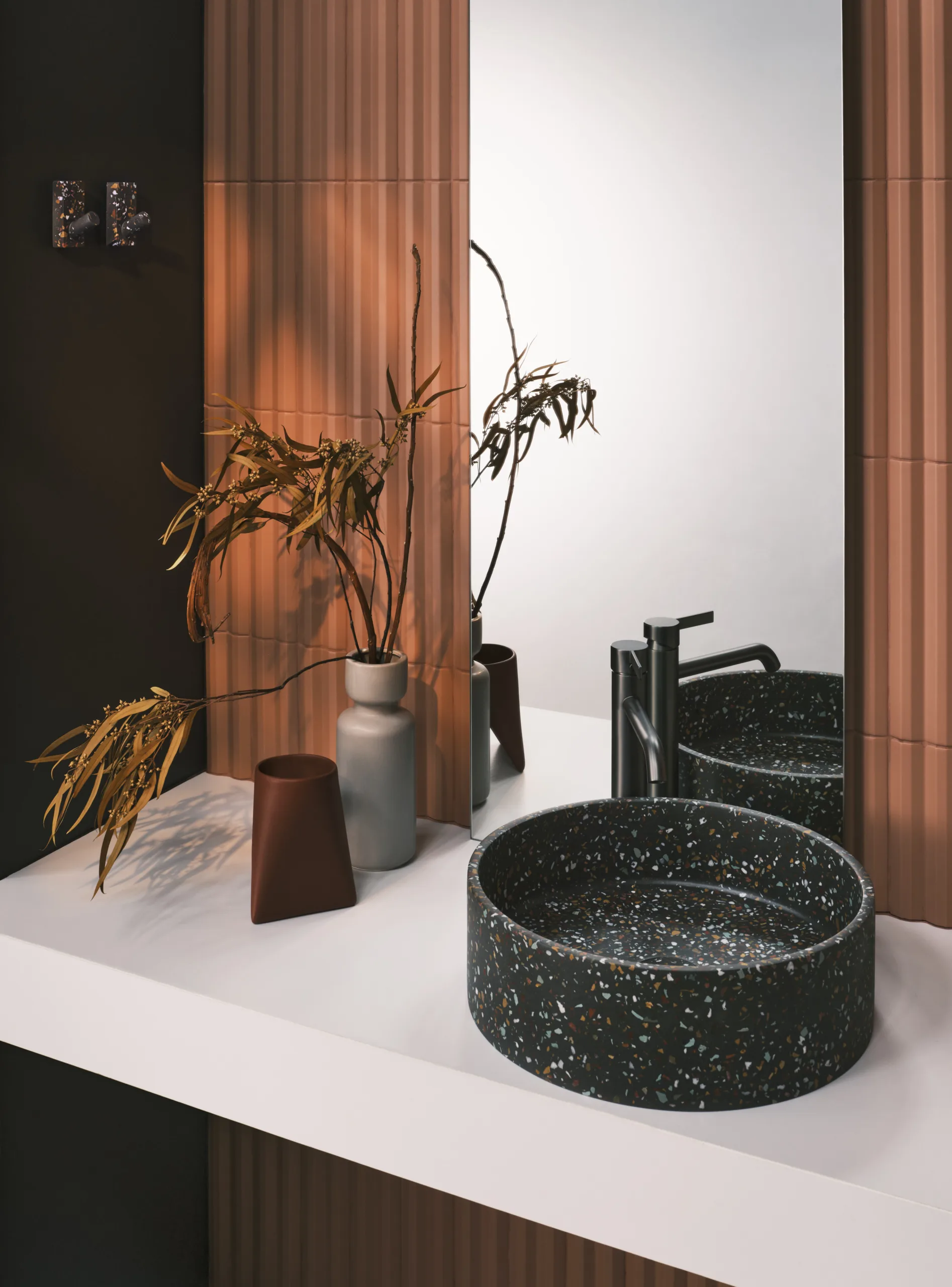 Internity Home Konkrit Umywalka nablatowa 390x390x120 Black Terazzo (IHCO001E2).jpg