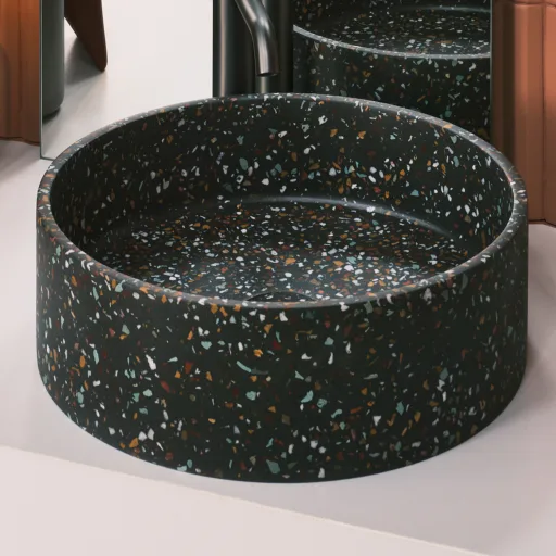 Konkrit Umywalka nablatowa 39x39x12 Black Terazzo