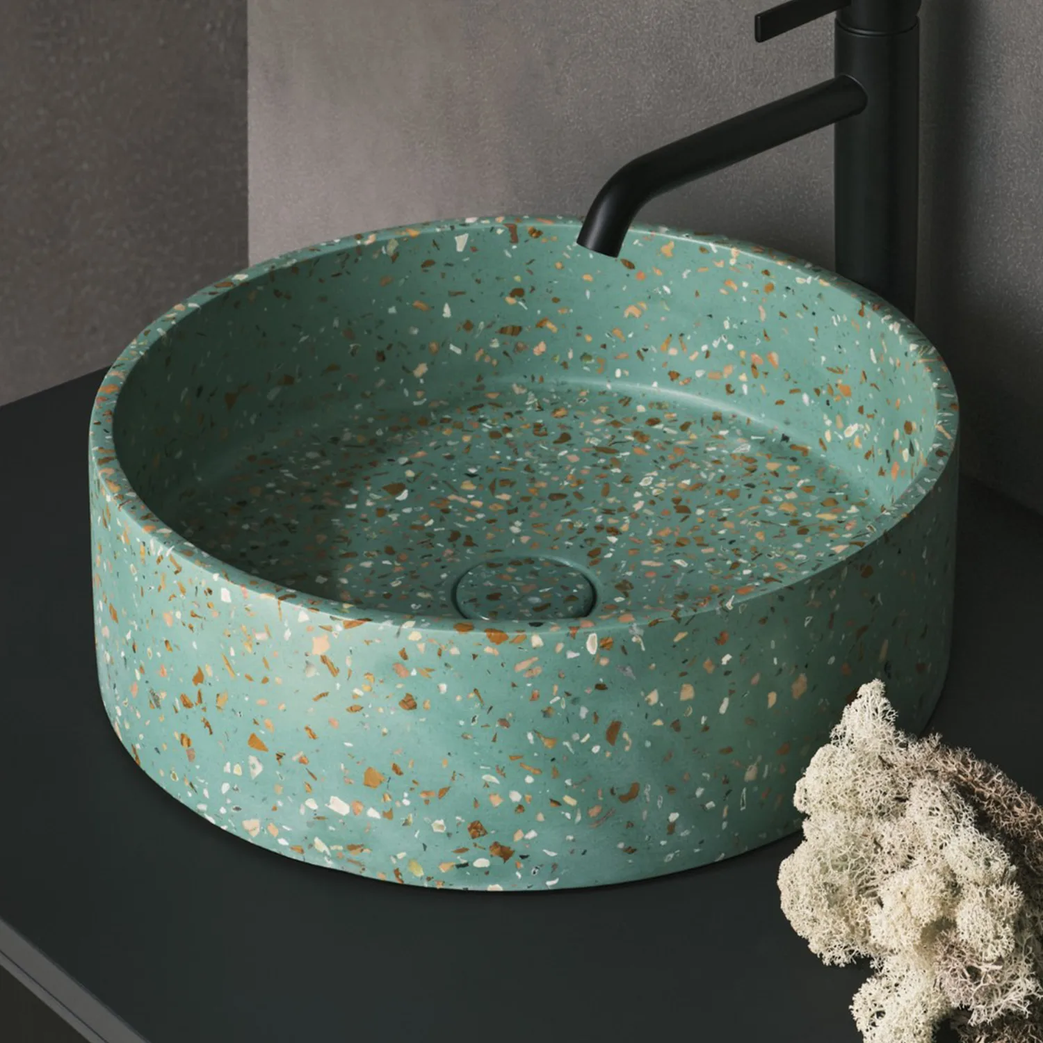 Internity Home Konkrit Umywalka nablatowa 390x390x120 Green Terazzo (IHCO001E12).jpg