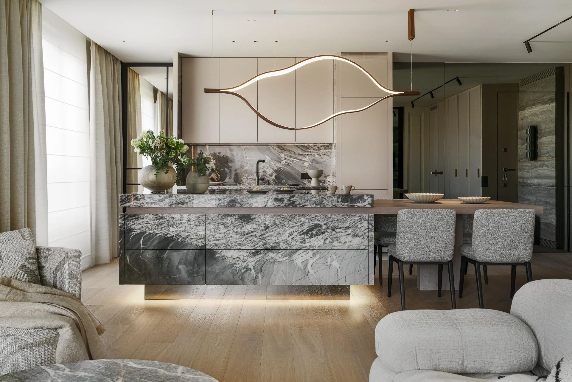 kuchnia z kamienną wyspą