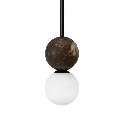 Volterra Lampa wisząca Bicora spell noir / grey marble / opal white glass